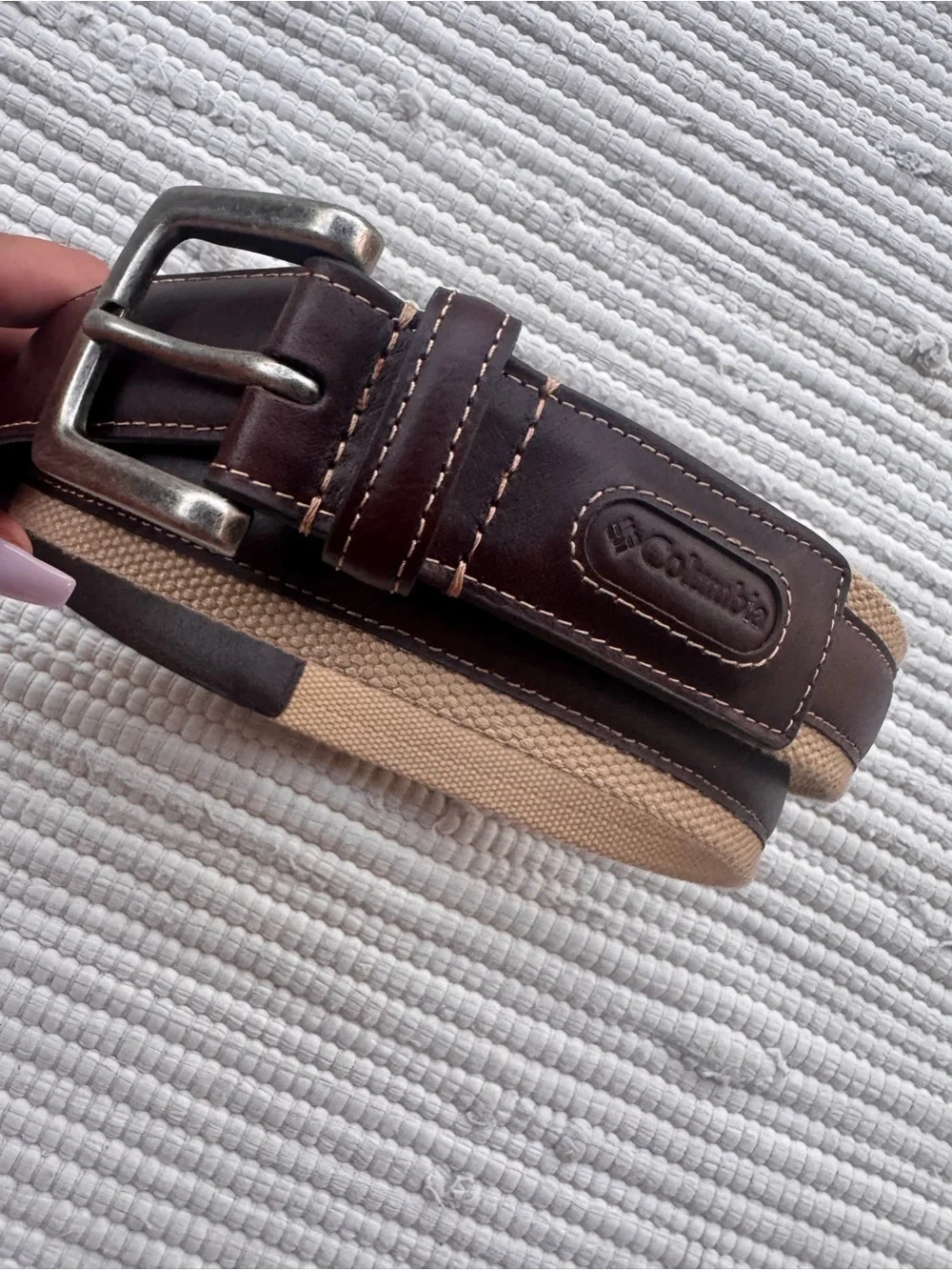 Columbia Genuine Leather & Canvas Belt Brown Tan Size 36/90